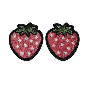 2pc Strawberry Fruit Embroidered Patches Appliques Iron-On Glue-On Sew-On